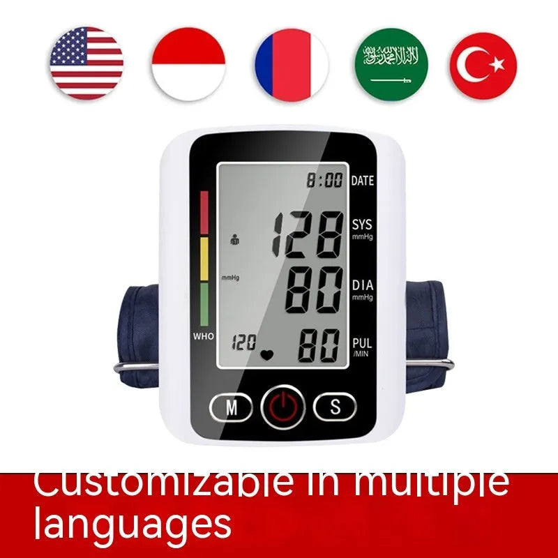 Automatic arm blood pressure monitor with large digital screen on ABS plastic body