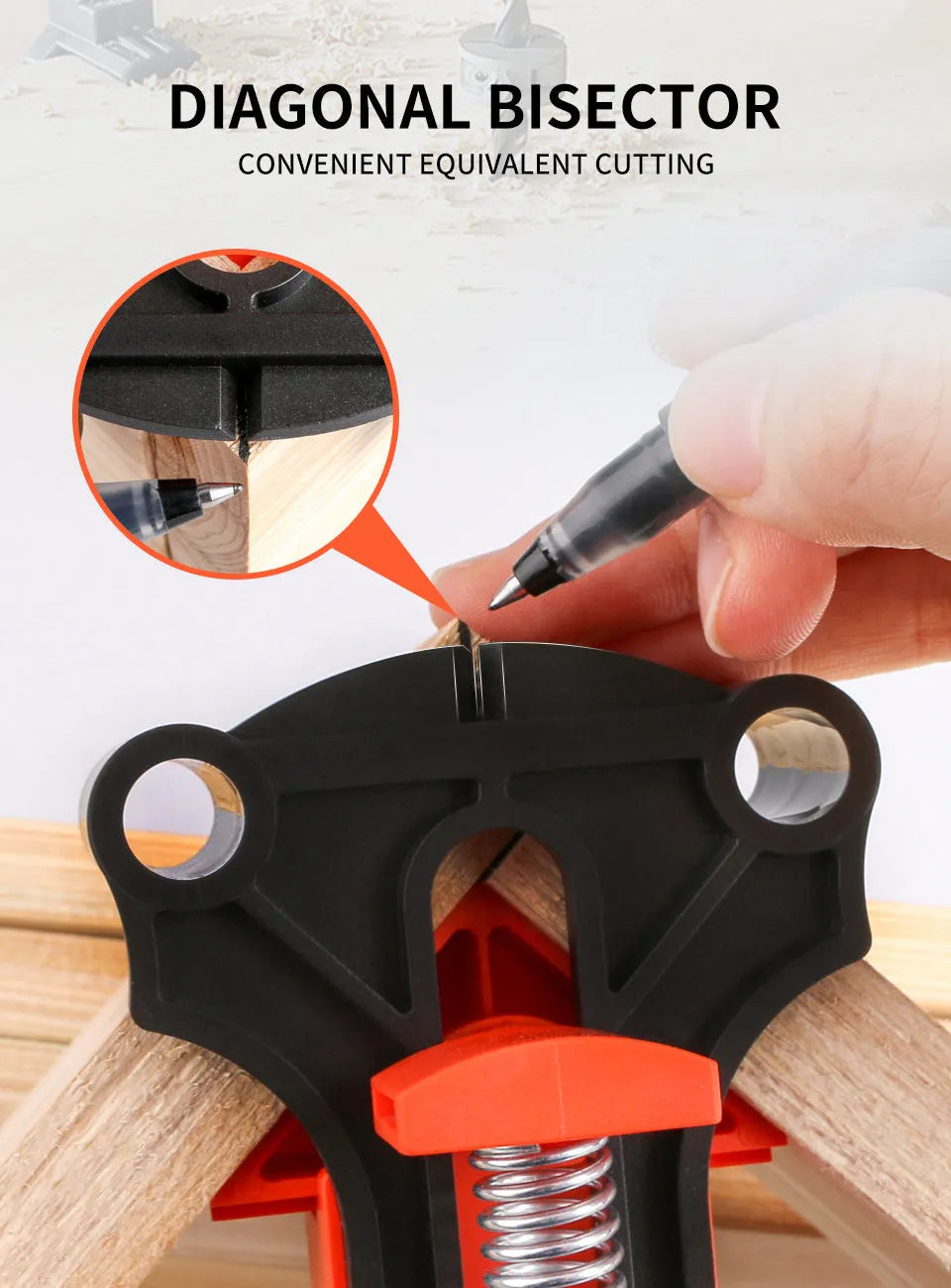 Set of four plastic right-angle clamps for woodworking and picture frame assembly.