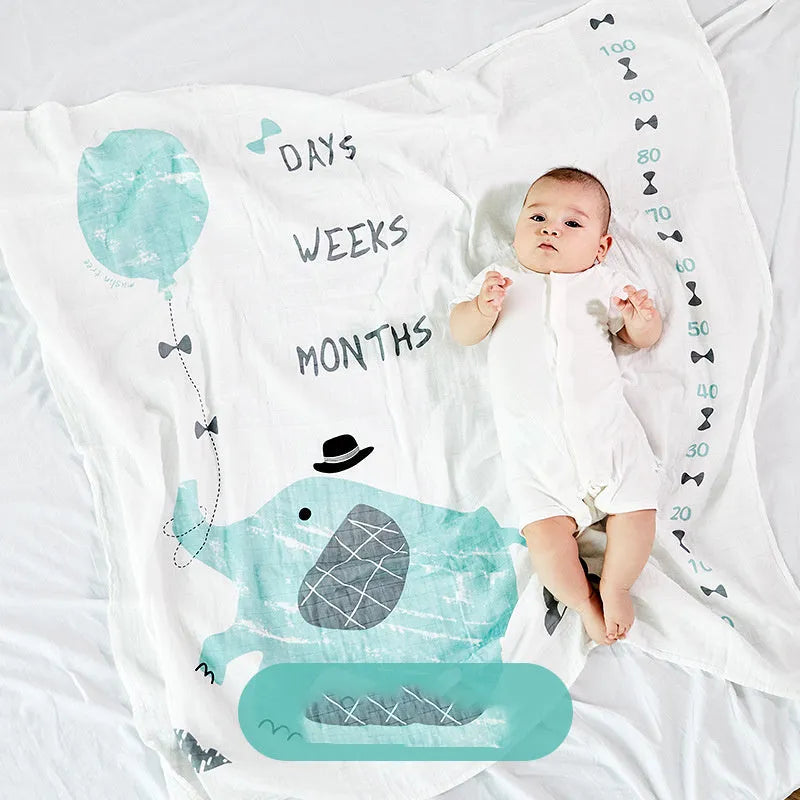 Cotton baby swaddle 120x120cm with cartoon pattern in Rainbow colour