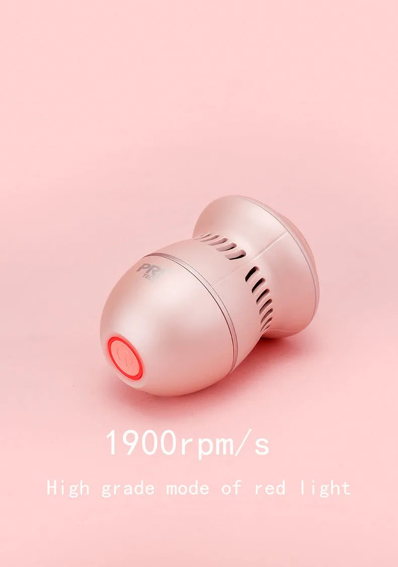 Beige and white electric foot file grinder with USB cable, two grinding heads, and cleaning brush