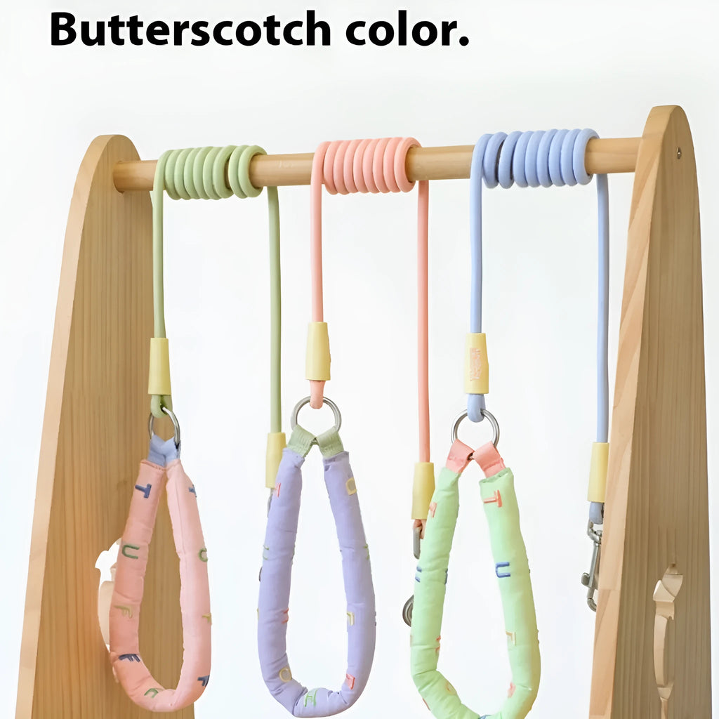 Polyester dog leash in green colour, showing hand holding rope design and clip.