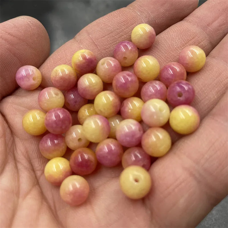 8mm yellow jade loose round bead with pearlescent finish for jewellery making