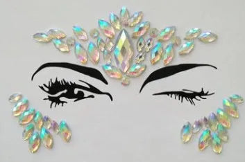 Adhesive gems and rhinestone temporary tattoo stickers with glitter for festival and party body decoration