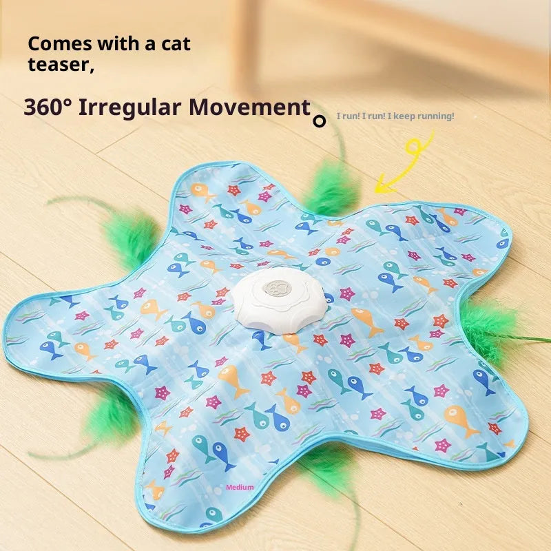 Electric cat hunting cover toy in PP, blue-fish or white-seaweed design, one set