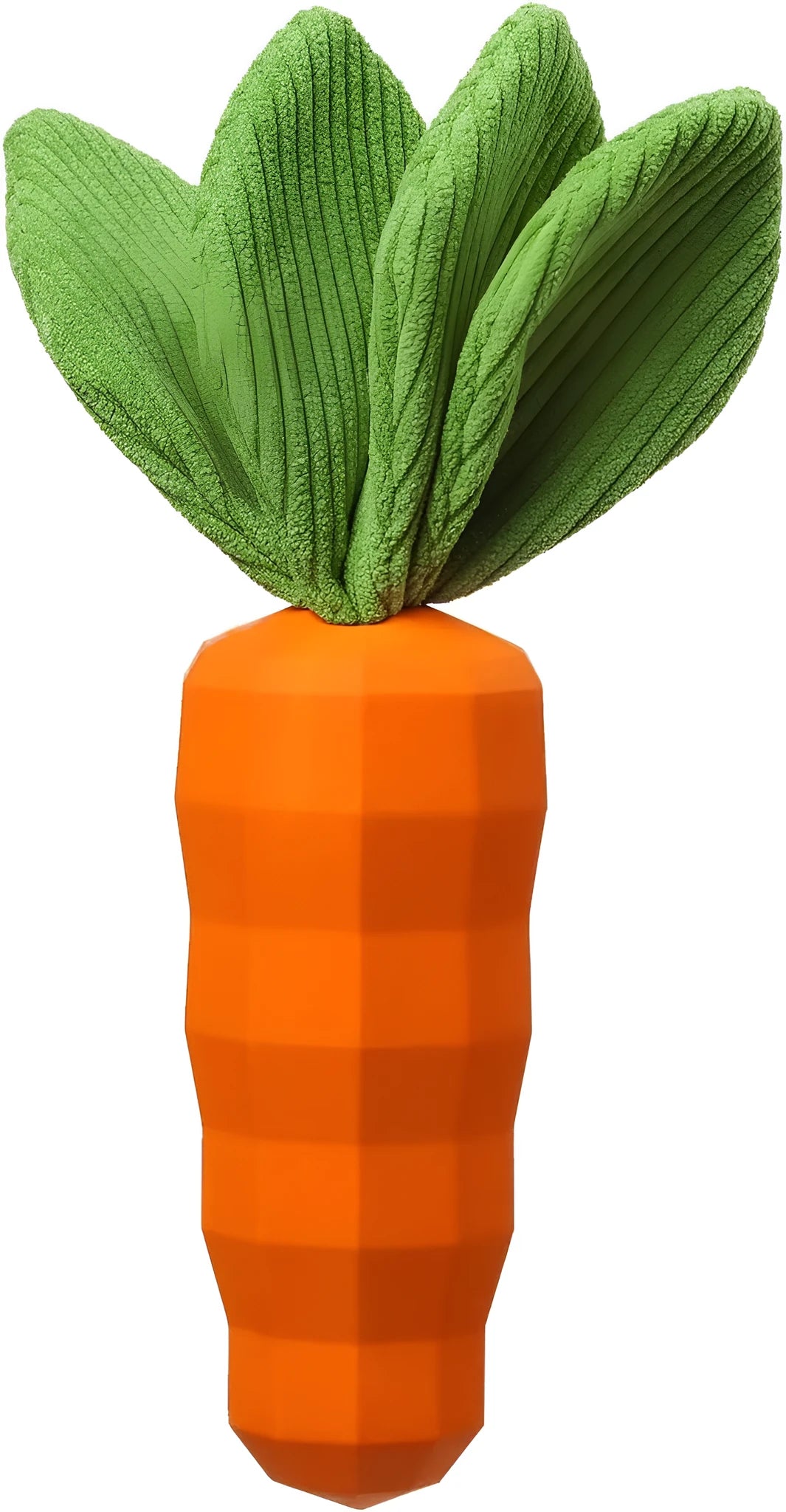 Milk flavour rubber carrot dog squeaky chew toy with green plush leaves for medium dogs