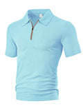 Men's loose zippered short sleeve casual shirt in white, front view with side slits