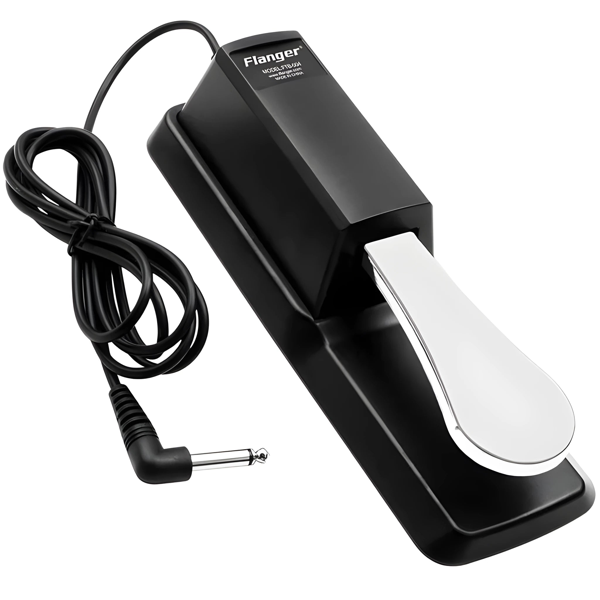 Universal sustain pedal FTB-004 in black with metal surface and attached 1.7-metre cable