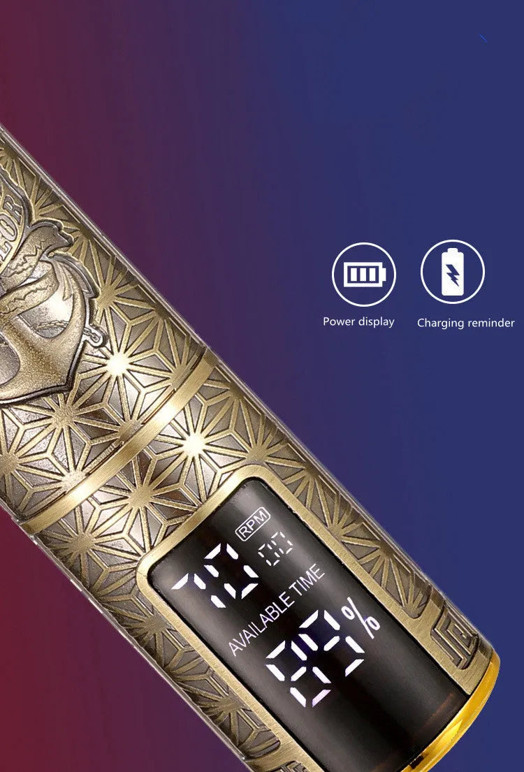 Rechargeable hair clipper with digital display, stainless steel blade, aluminium alloy shell, and 1500mAh battery