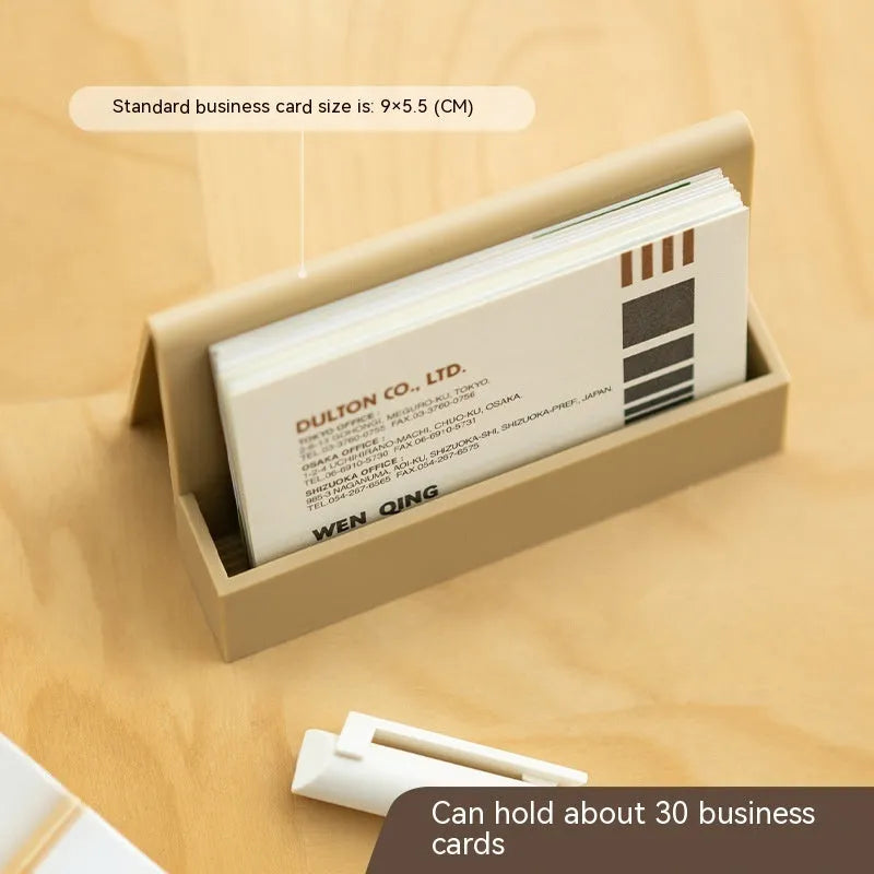 PS business card storage display stand with geometric shape, 2mm thickness, holding up to 20 cards, in brown, khaki, blue, pink or white.