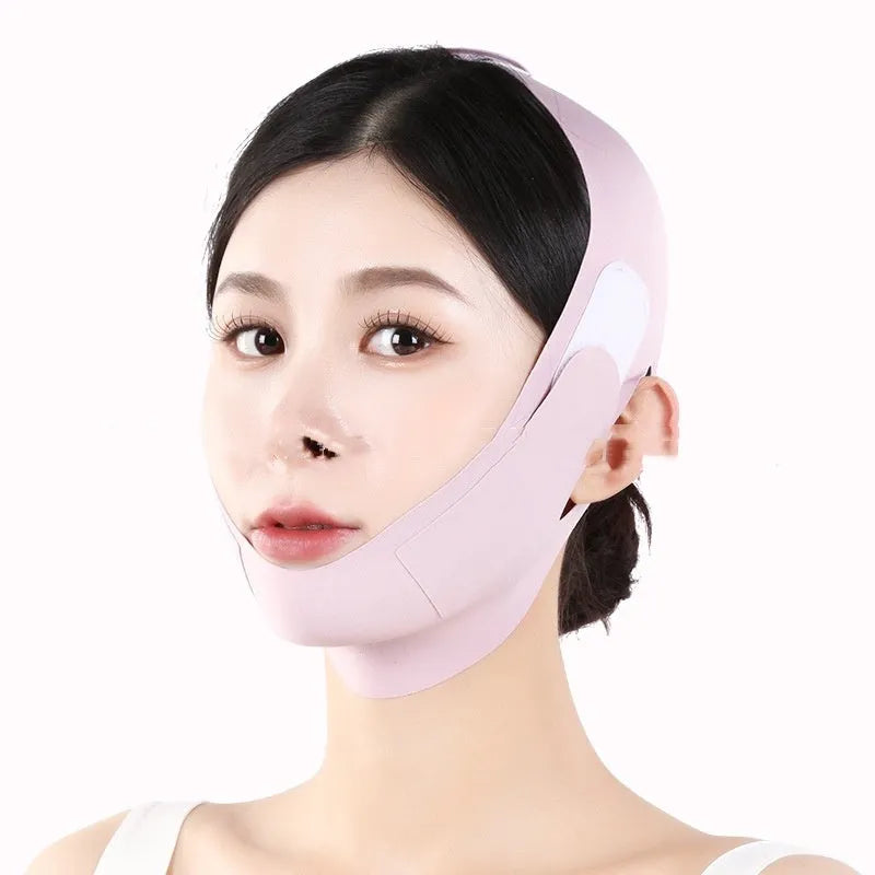 Small V face shaping mask in light breathable fabric, purple and green graphene colours.