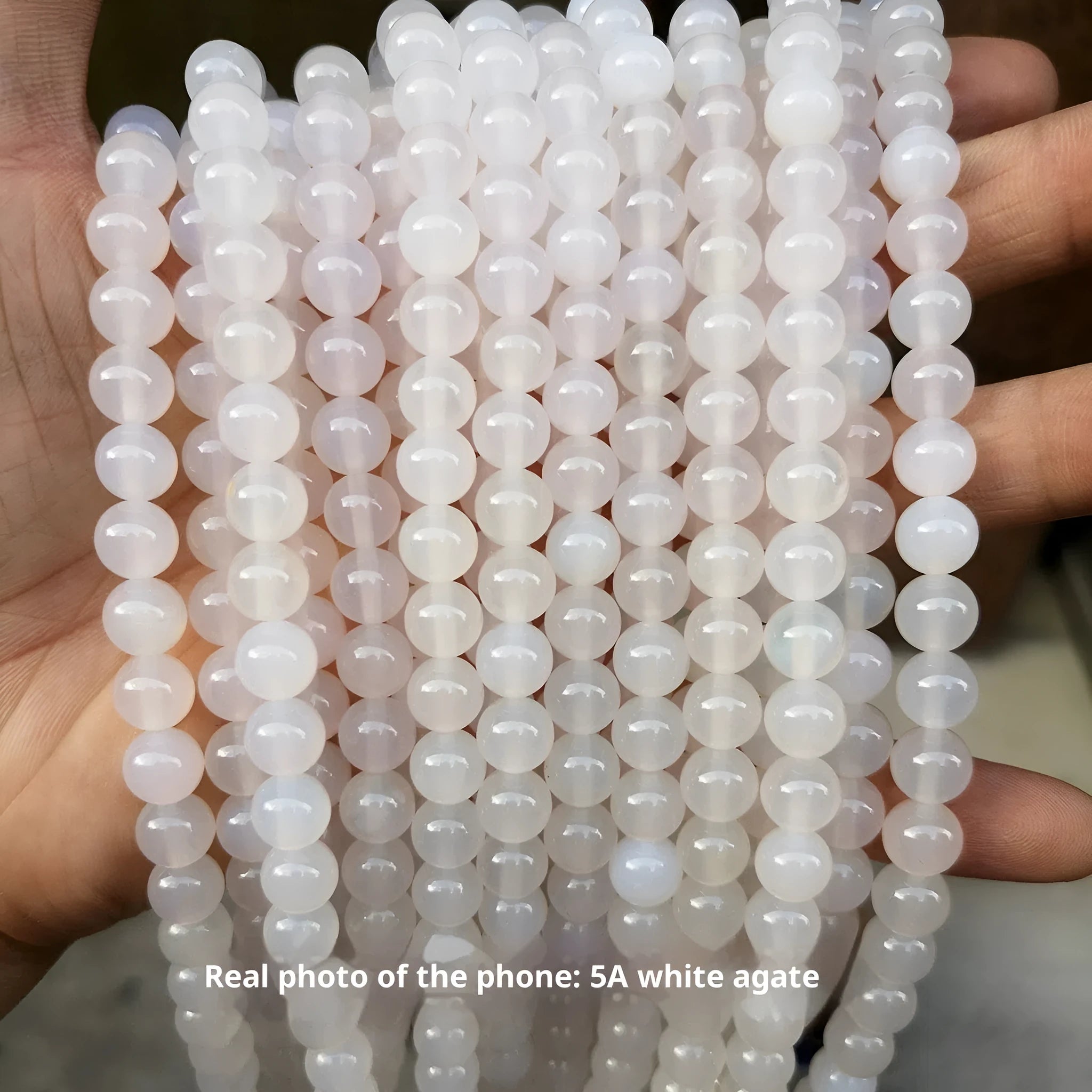 White agate round loose beads on a string, available in 4mm 6mm 8mm sizes, seven colour options for jewellery making