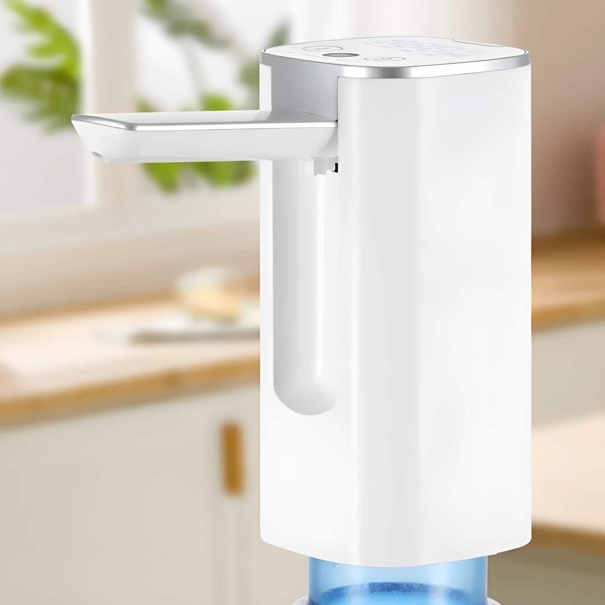 Black and white portable bucket table water pump with LCD touch screen in folded position.