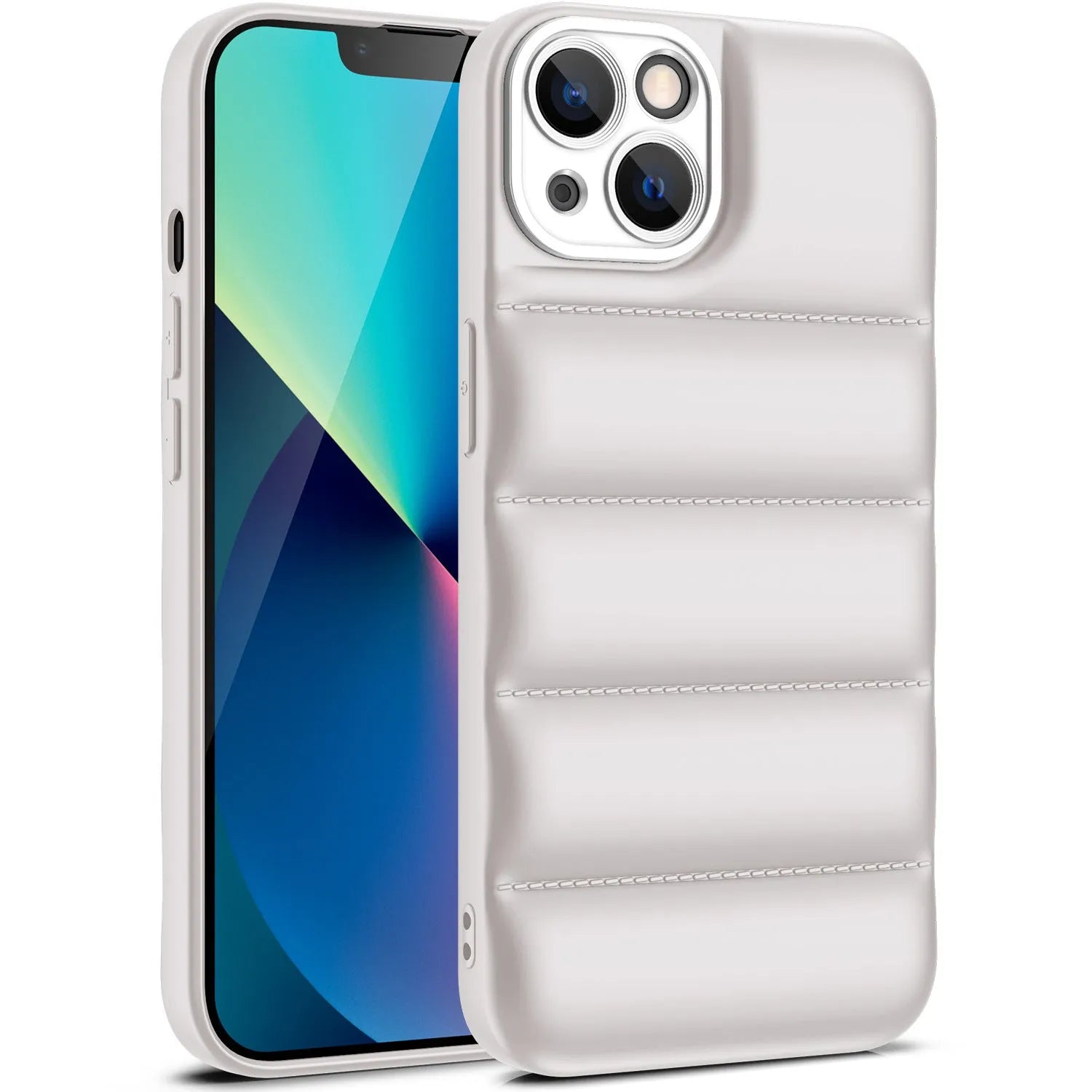 Down Jacket TPU iPhone protective case in solid colours showing front and back views