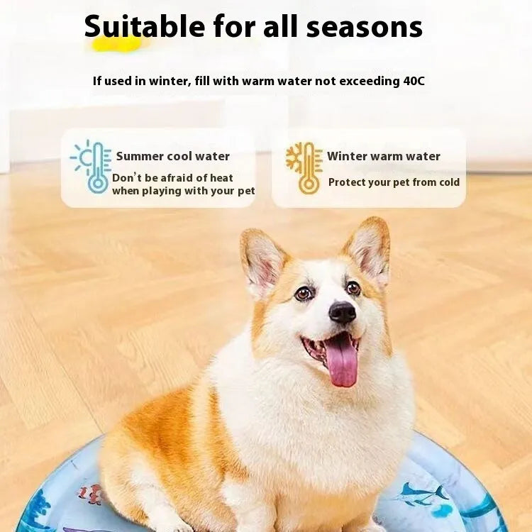 Summer cooling pet water bed cushion inflatable ice pad with fish pattern PVC 65cm