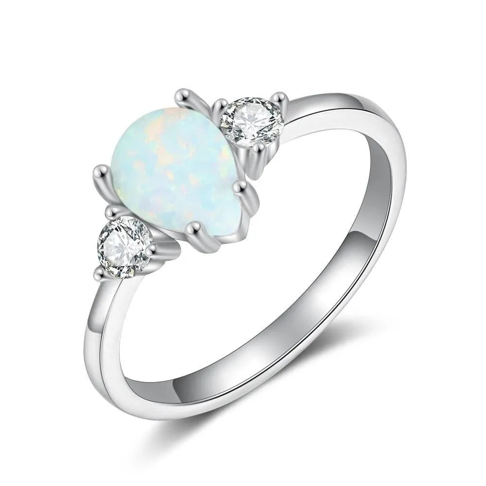 Original design sterling silver ring RI105764 with water droplet motif, high-grade electroplated finish, size 6, 7, or 8