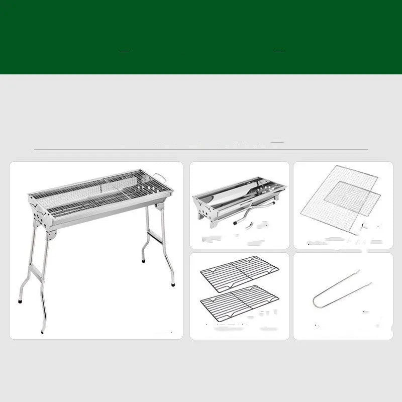 Stainless steel portable folding barbecue oven with large grill area.