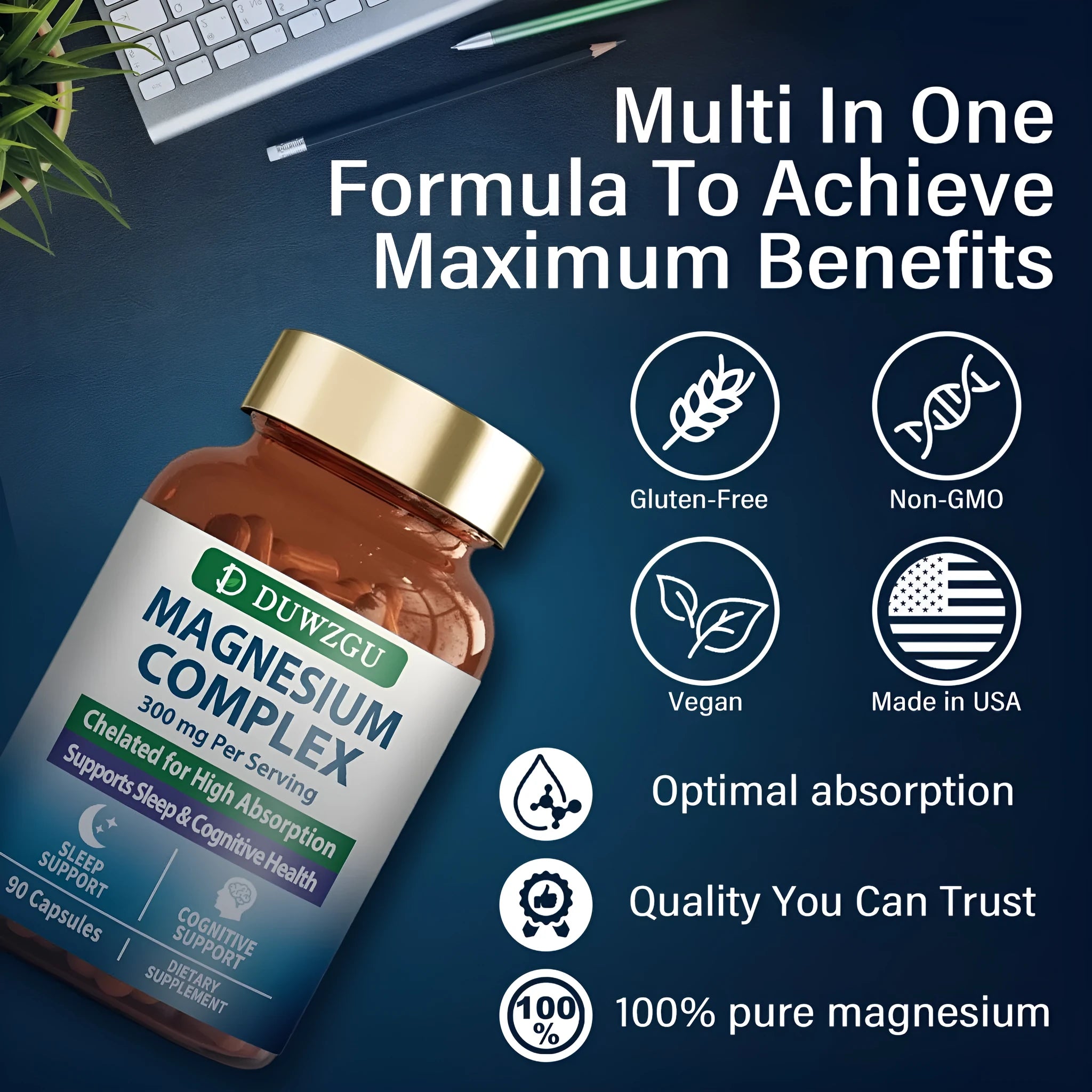 Bottle of Zinc Magnesium Complex Capsules 90 capsules high absorption probiotics supplement