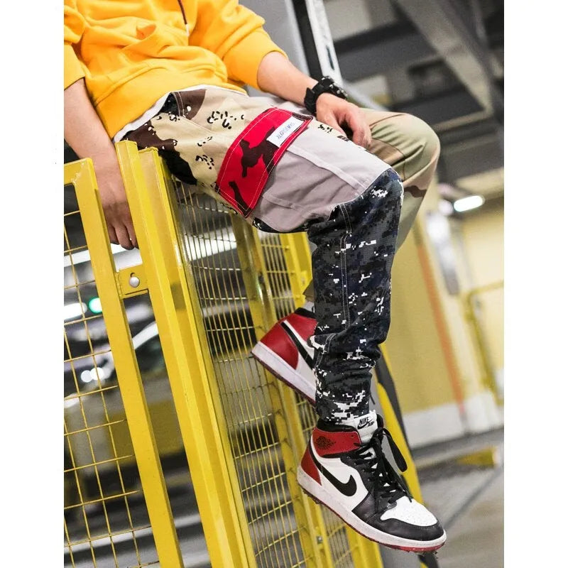 Men's camouflage cotton casual trousers, loose fit, elastic waist, small feet, sizes M to 5XL