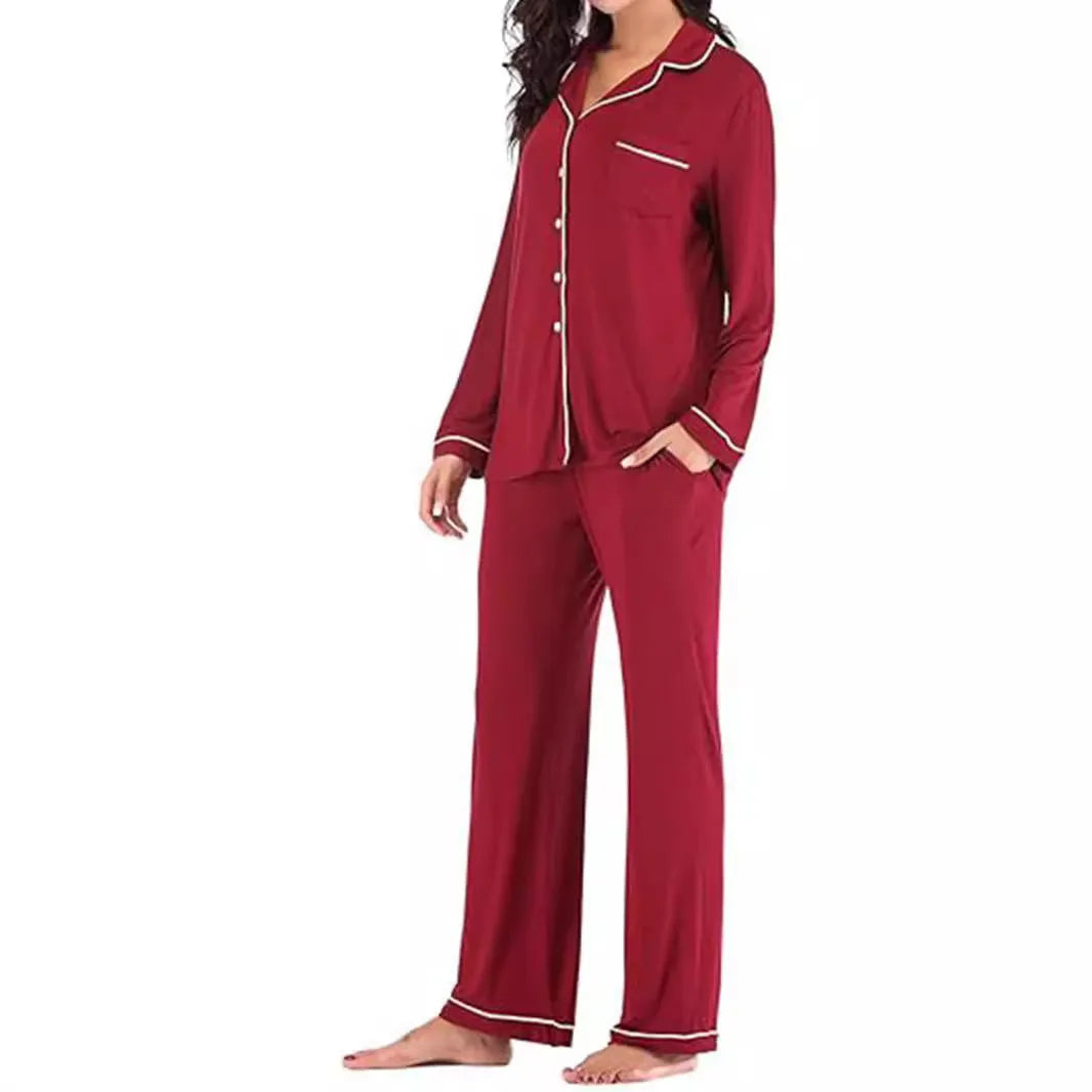 Women's solid colour casual cardigan suit set with button front and pockets in modal fibre blend