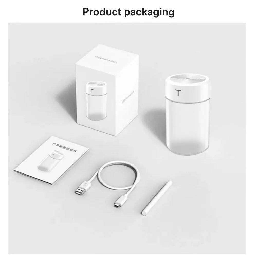 Mini USB humidifier with night light round plastic body 80mm white model Dabai