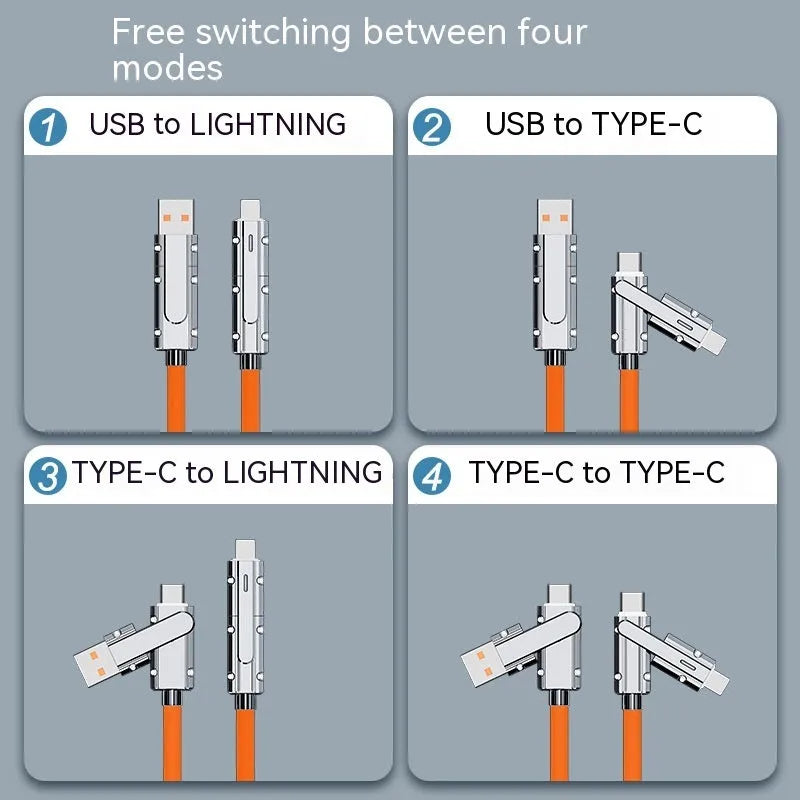 Orange fast charging cable with zinc alloy Lightning and USB-C connectors
