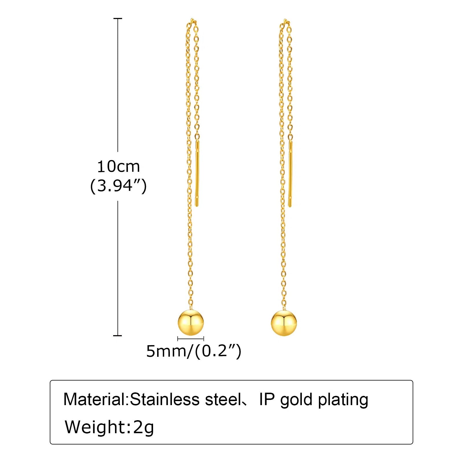 Gold-tone minimalist drop earrings made of alloy with small golden beads for women