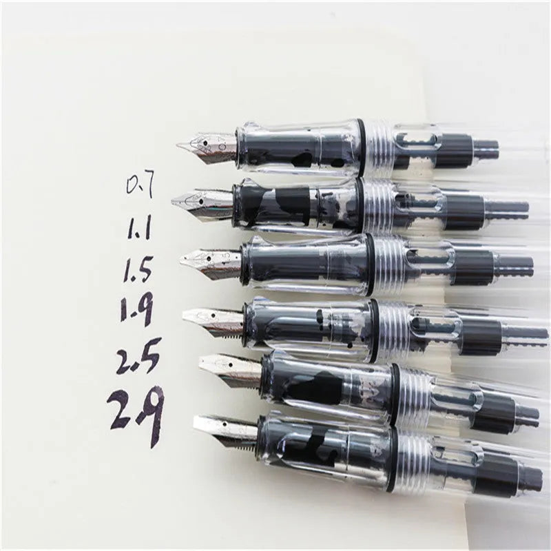 Art Word Parallel Pen with ceramic shell and iridium nib, shown with six tip sizes from 0.7mm to 2.9mm