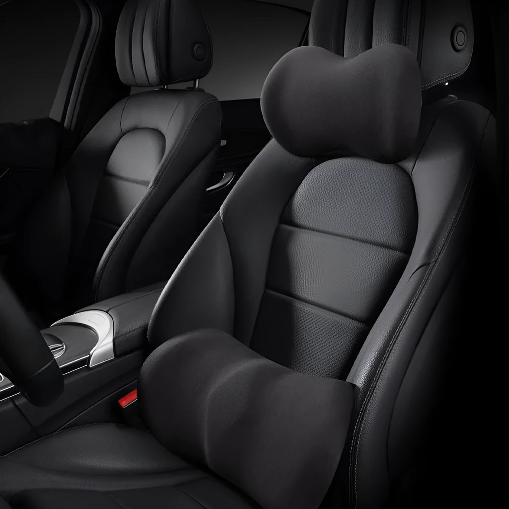 Car seat summer driving headrest pillow and lumbar support cushion set in multiple colour options
