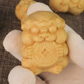 Solid bamboo carving ornament shaped as a traditional Money Toad, measuring 4.5cm in height.