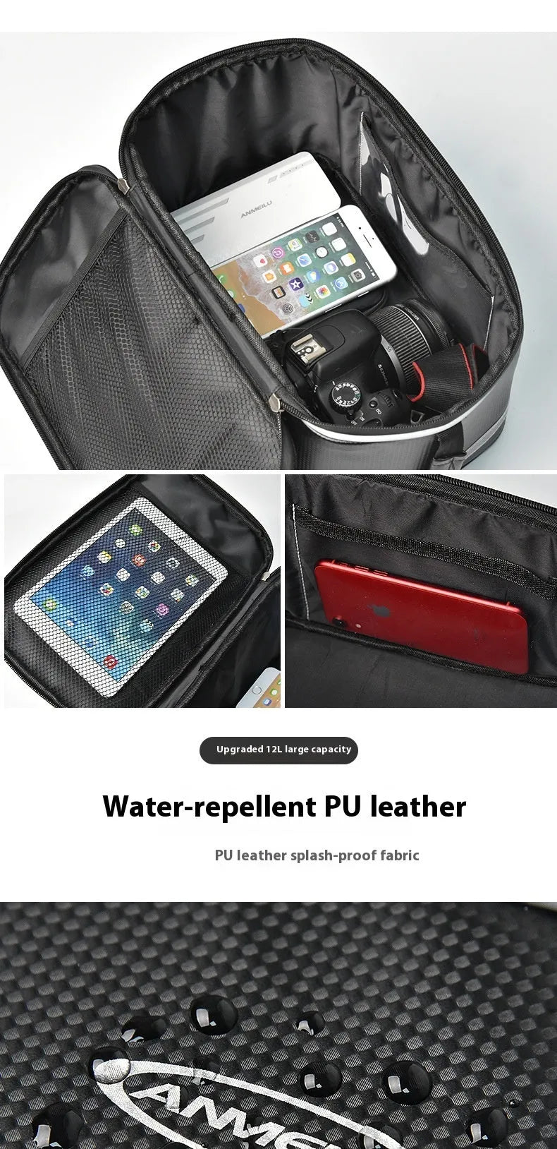 Black waterproof 12 litre PU leather car boot bag for bicycle equipment transport