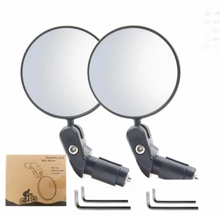 Black foldable convex rearview mirror showing 7cm diameter reflector and adjustable rotation mechanism