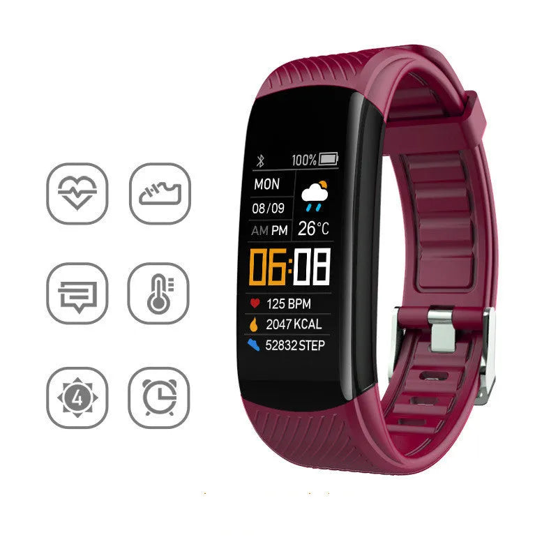Black TPU smart fitness bracelet with a 0.96-inch screen displaying step count.