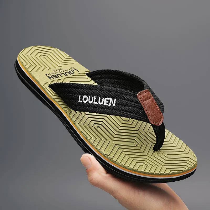 Men's flip flops with non-slip PVC sole and EVA upper in black, khaki or matcha green colours