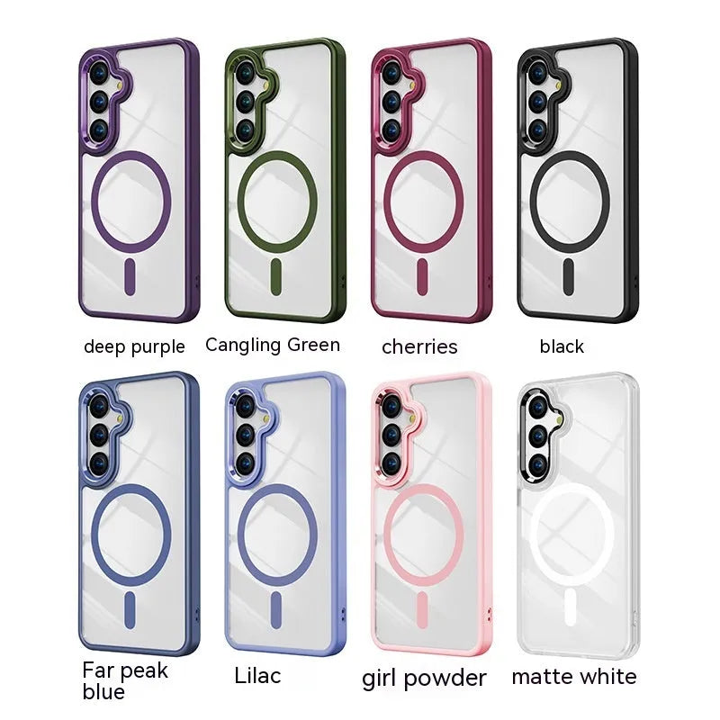 Samsung S24 magnetic TPU acrylic phone case with metal lens camera protection and drop-resistant build