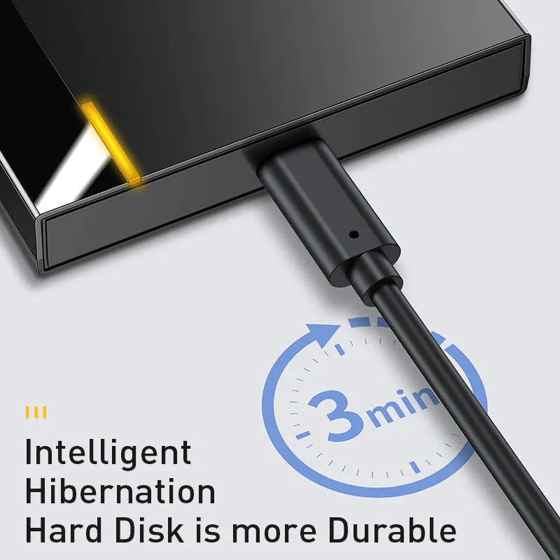 Universal 2.5-inch SATA hard disk enclosure in aluminium alloy shell with smart hibernation support and included cable