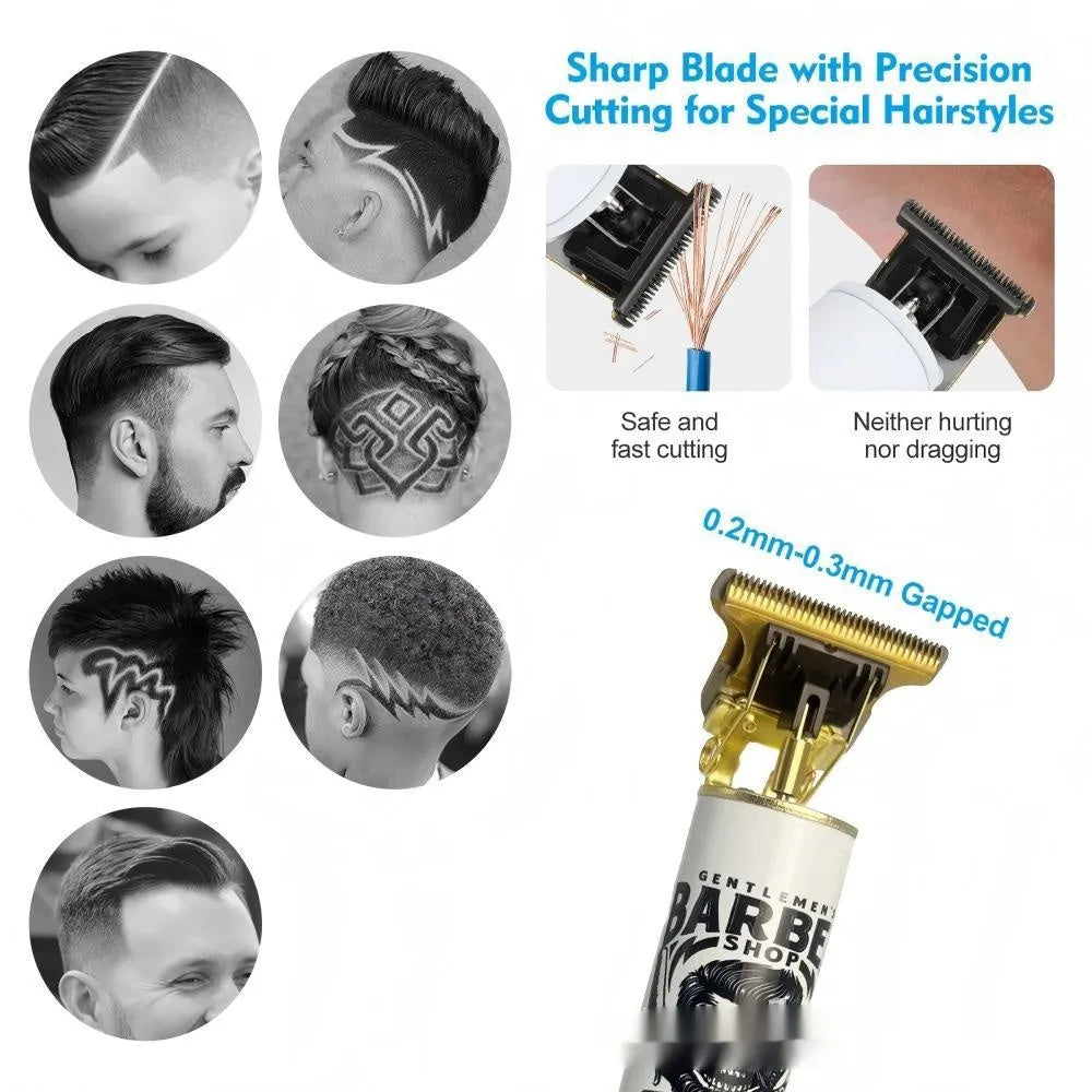 Rechargeable stainless steel hair clipper kit with USB charging cable and 4-in-1 attachments