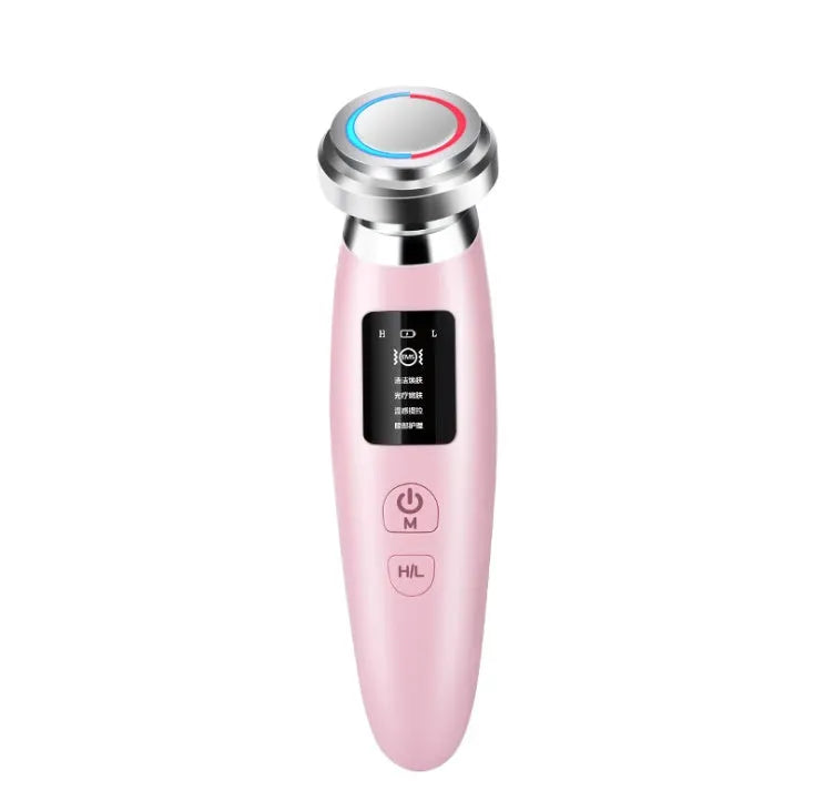 Pink USB-rechargeable facial cleansing beauty instrument measuring 185mm long
