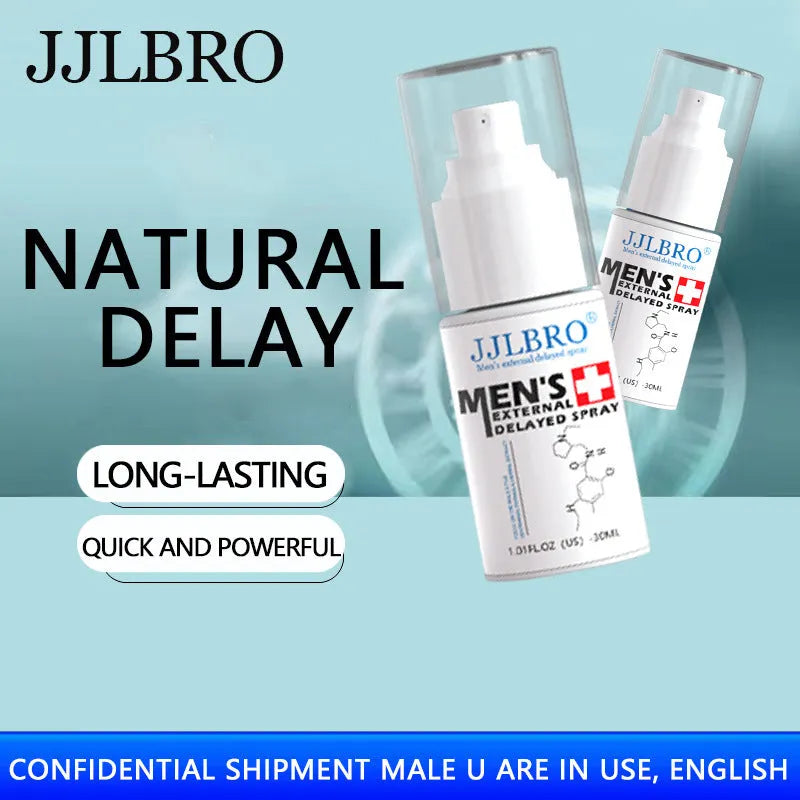 White JJLBRO 30ml delayed sex spray bottle with plant extraction for male lasting control.