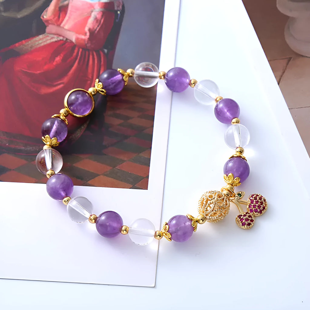 Purple crystal women's bracelet with micro-inlaid cherry blossom pattern and sweet style