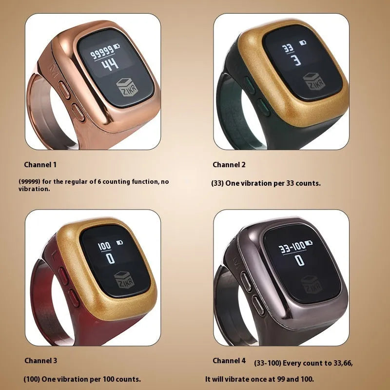 Digital zikr counter with LCD display showing prayer count, available in multiple colours and sizes