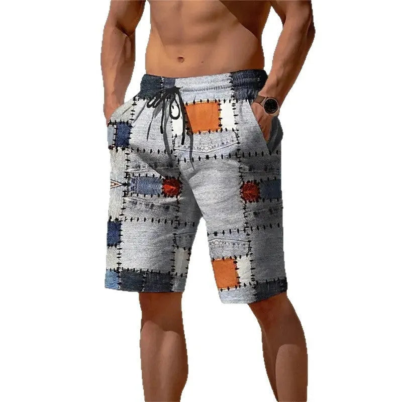 Men's 3D plaid mesh shorts with loose fit and micro-elastic fabric in summer colours