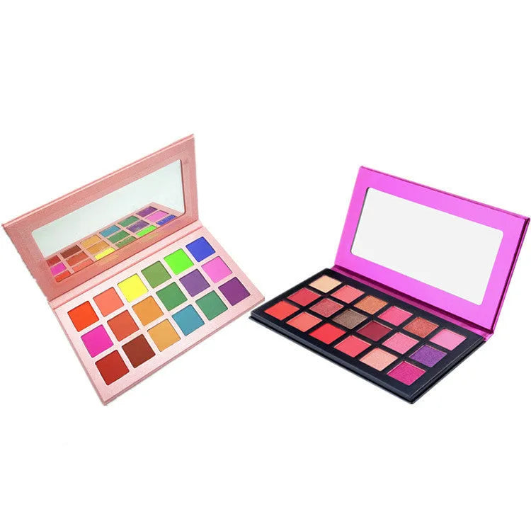 18 colour square eyeshadow palette with highly pigmented shades, smooth application, long-lasting wear