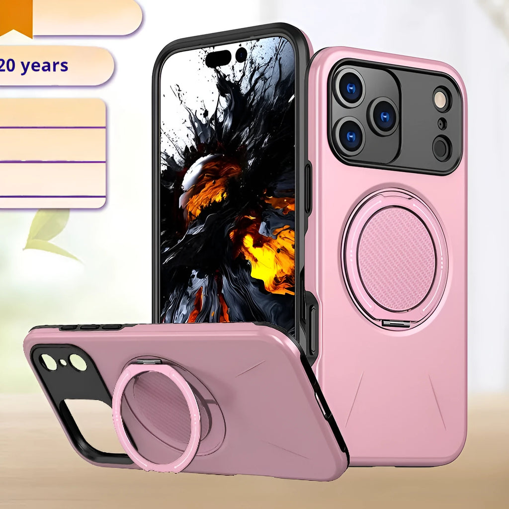 iPhone 17 Pro case with rotating damping magnetic bracket in TPU PC and aluminium alloy, black colour