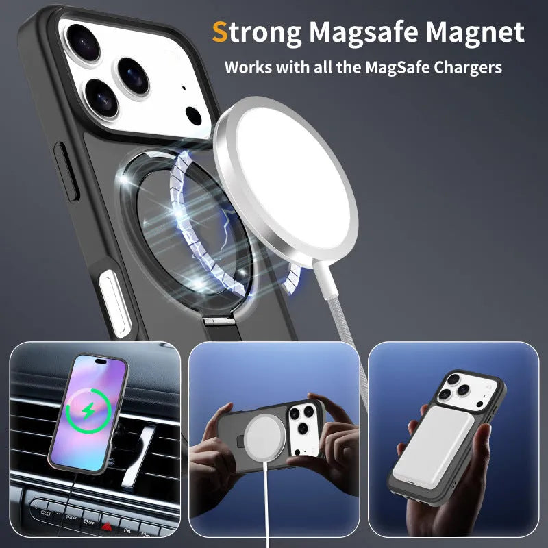 Magnetic drop-resistant phone case for iPhone 17 in black with TPU PC protective shell