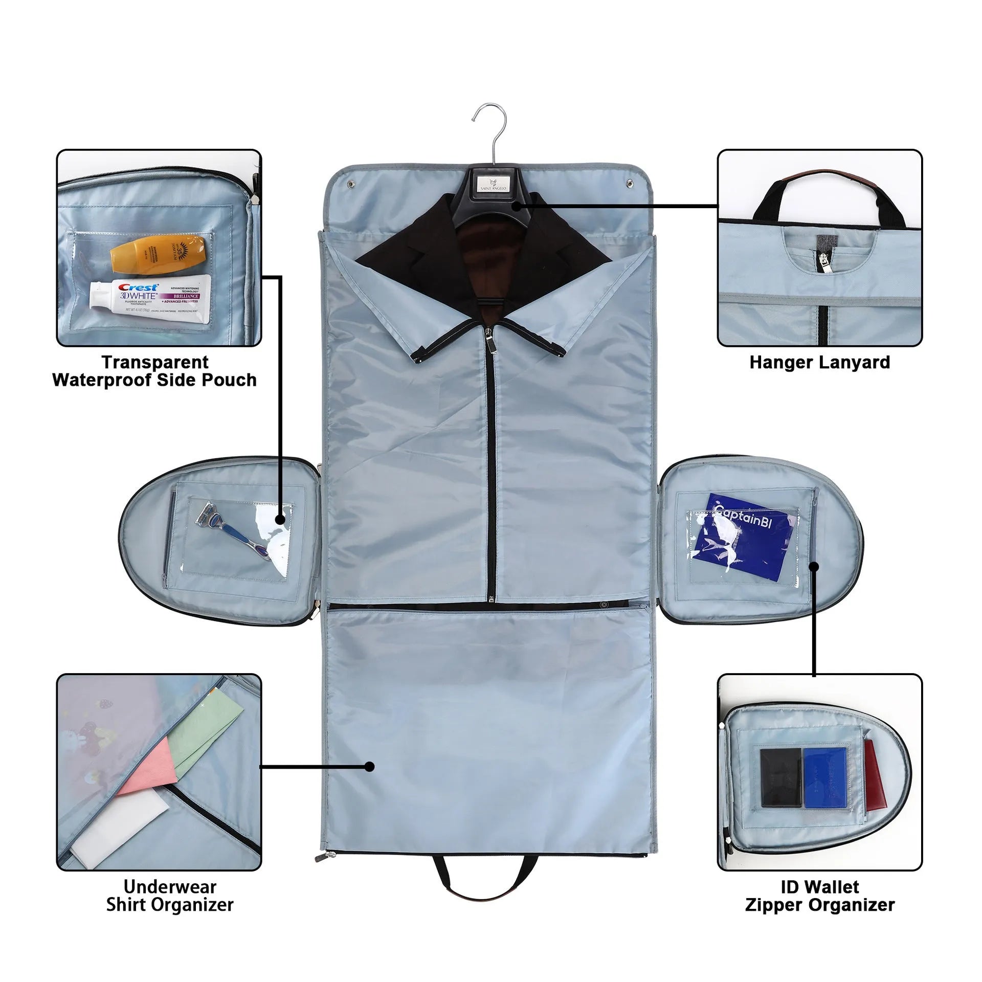Folding travel duffel bag in dark blue with Oxford cloth construction and 36-55L capacity