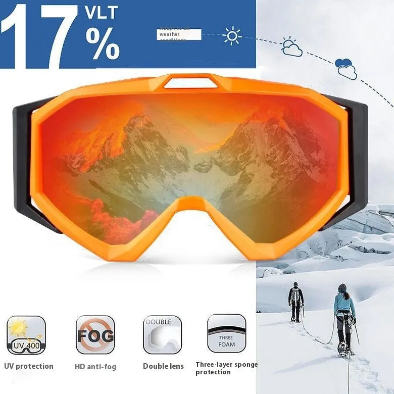 Double layer anti-fog motorcycle goggles with TPU frame in various colour options including black frame grey film.