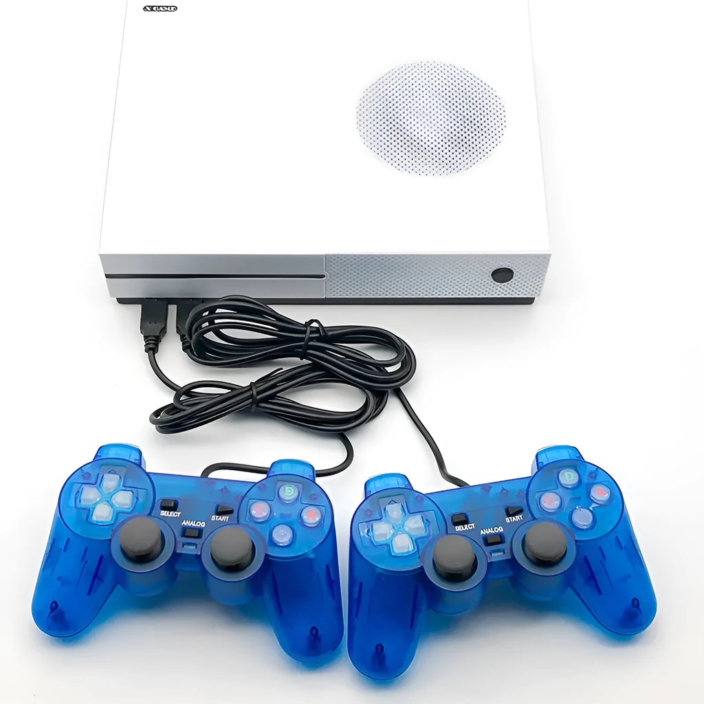 White Arcade Xgame wired game console with HDMI interface, ABS body, and two joystick controllers