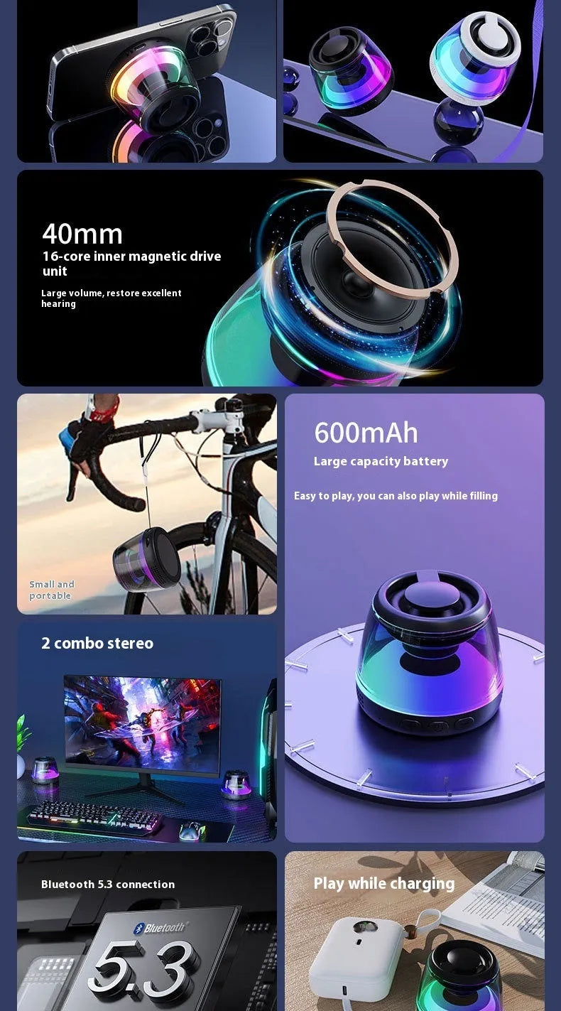 Portable wireless Bluetooth speaker with LED light effects in black or white colour options