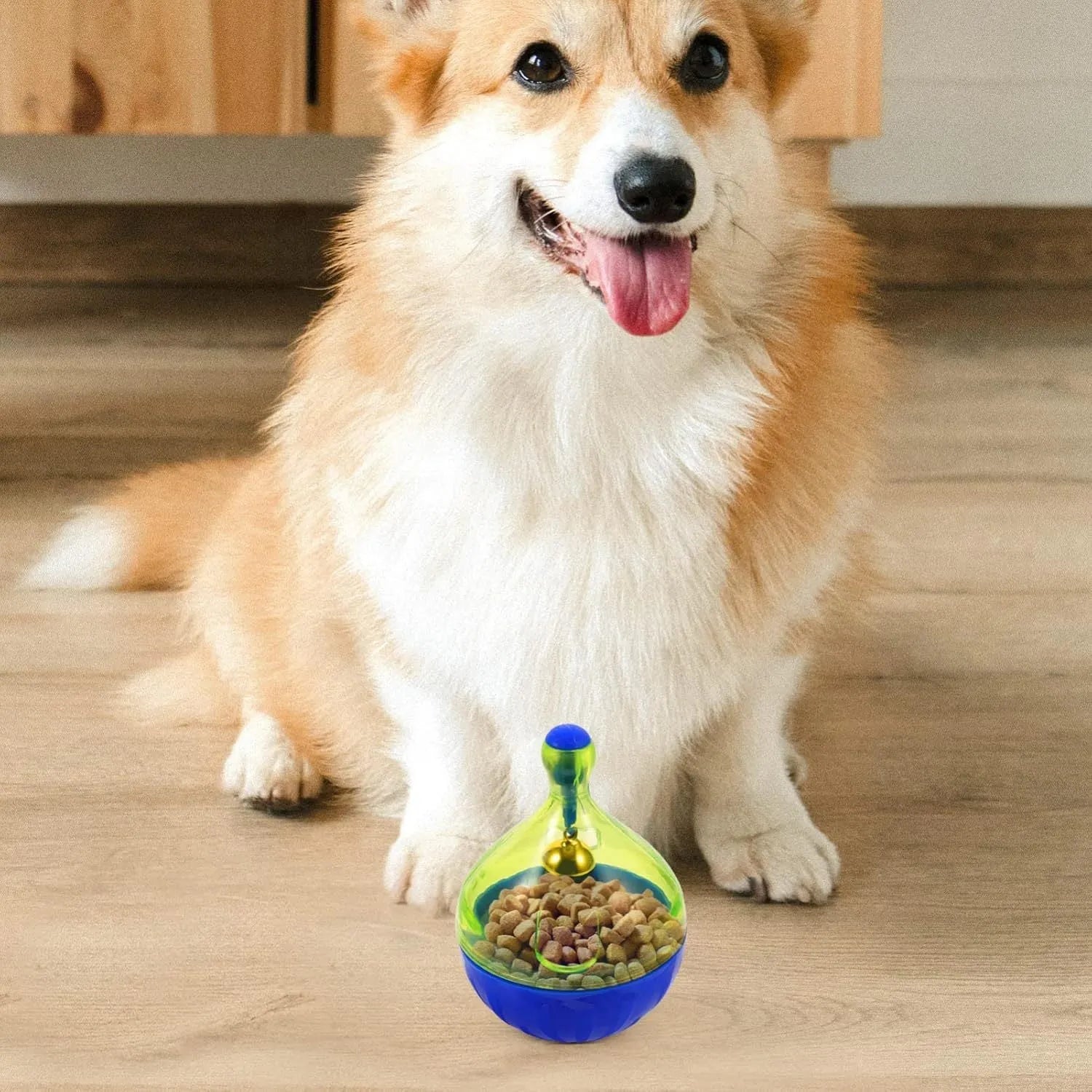 Small pet treat tumbler dispenser toy for dogs and cats with interactive food puzzle design
