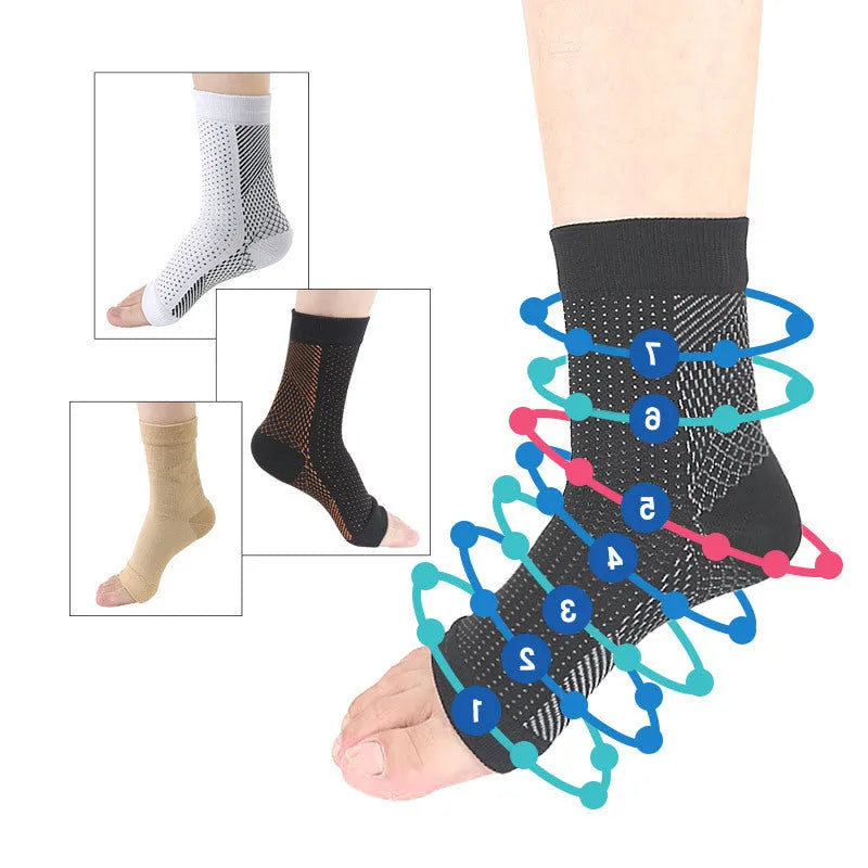 Korean-style short tube compression sports socks in black, white, copper, and skin colour.
